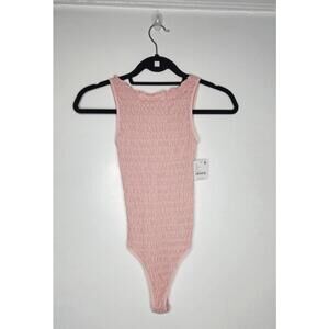 Free People Intimately Bodysuit Womens Medium Large Pink Smocked Textured